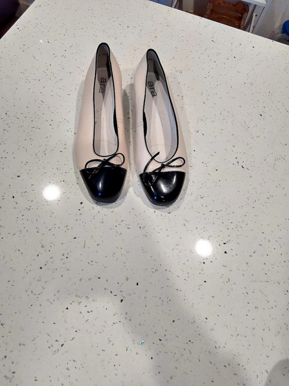 Ara Ballerina Bari Blauw Leer Lak Schneller Versand nach DL Black And Cream 5.5